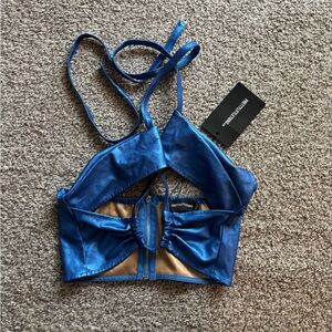 PLT blue metallic crop top cut out top